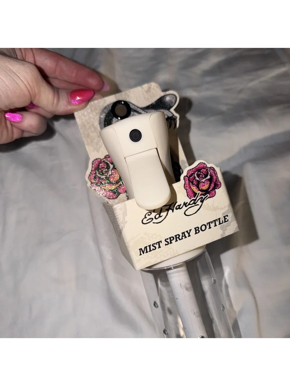 ED HARDY Reusable clear w/ diamonds Plastic Mist Spray Bottle, 10.1 fl oz